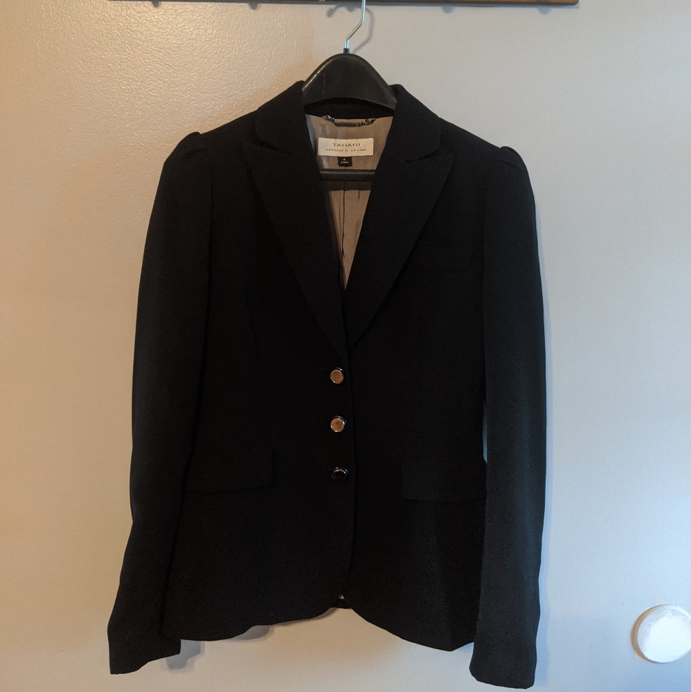 Tahari Womens Blazer Jacket Size 2 Career Black
